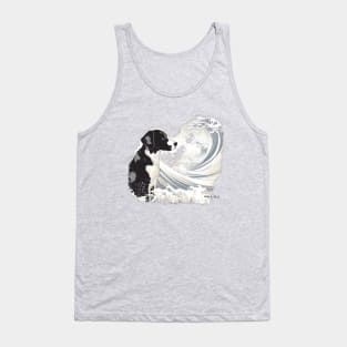 Black and white Dog in Kanagawa Waves Tank Top